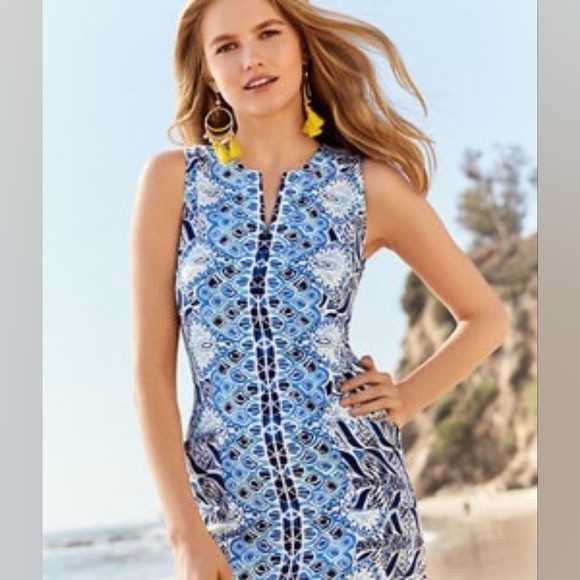 Lilly Pulitzer Kelby Stretch Shift Dress Women's Size 10 Blue Resortwear Summer - Picture 2 of 11